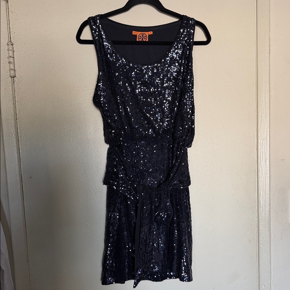 Tory Burch Navy M Sequin Sleeveless Mini Dress